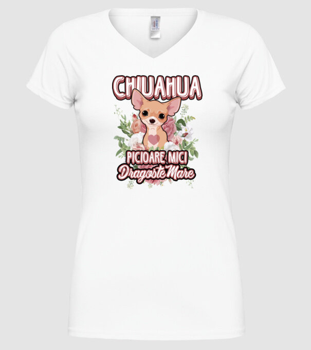 chihuahua : picioare mici dragoste mare model alb pe tricou