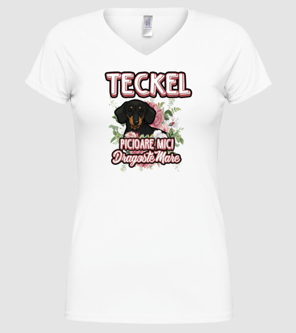teckel : picioare mici dragoste mare model alb pe tricou