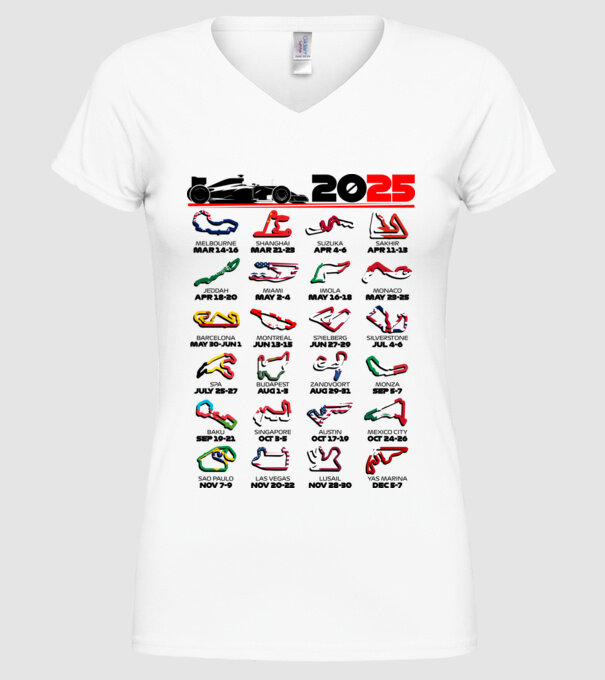 F1 calendar 2025 Alb model alb pe tricou