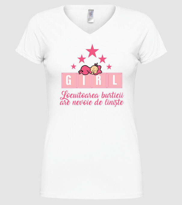 GIRL- Locuitoarea burticii are nevoie liniște model alb pe tricou