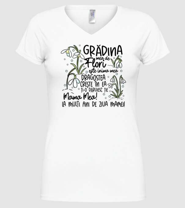 Grădina mea de flori model alb pe tricou