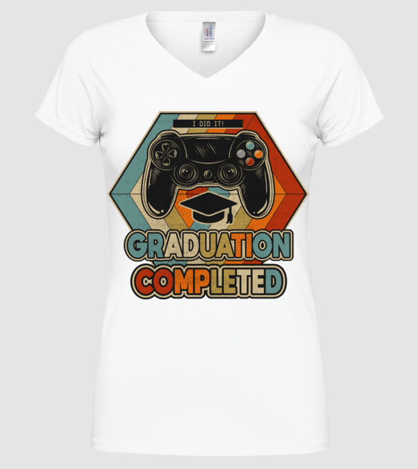 Graduatuion completed retro model alb pe tricou