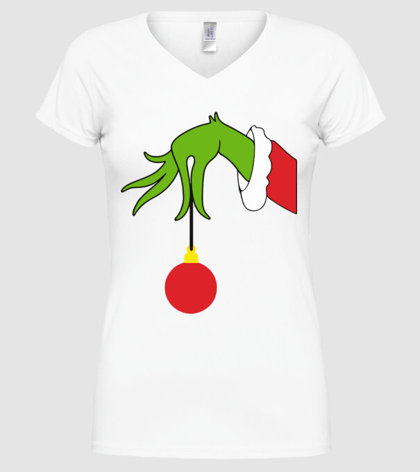 Grinch hand model alb pe tricou