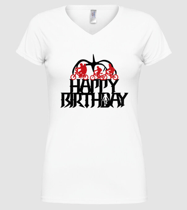 happy birthday stranger things model alb pe tricou