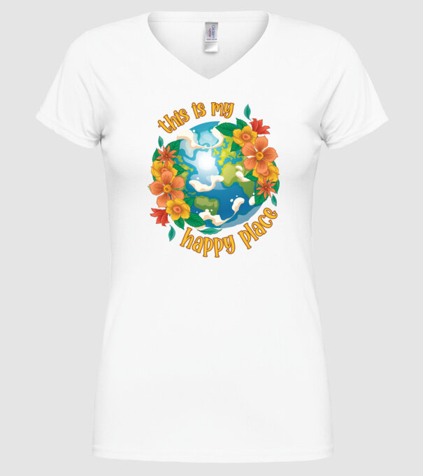 Happy Place model alb pe tricou