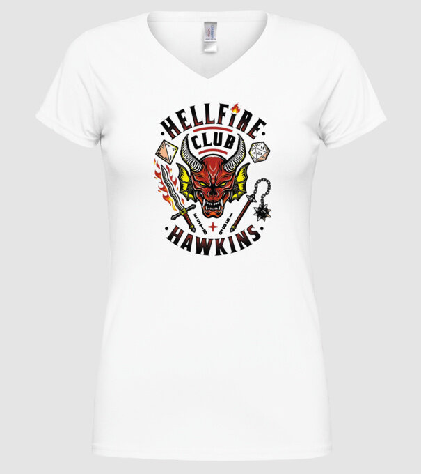 hellfire club hawkins model alb pe tricou