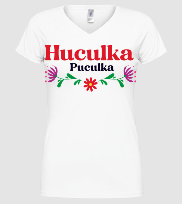 Huculka Puculka model alb pe tricou