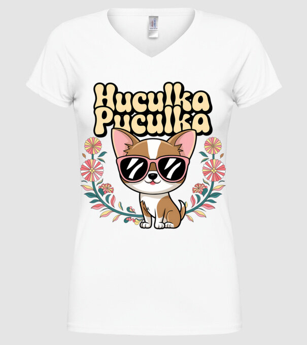 Huculka Puculka câine 1 model alb pe tricou