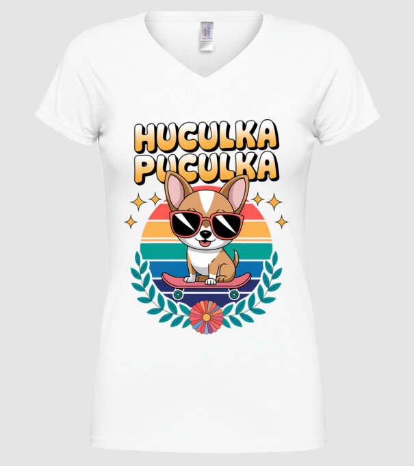 Huculka Puculka Câine 2 model alb pe tricou