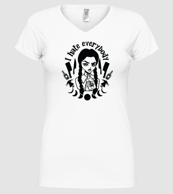 I hate everybody cartoon model alb pe tricou