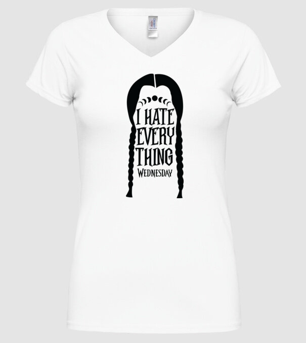 I hate everything model alb pe tricou
