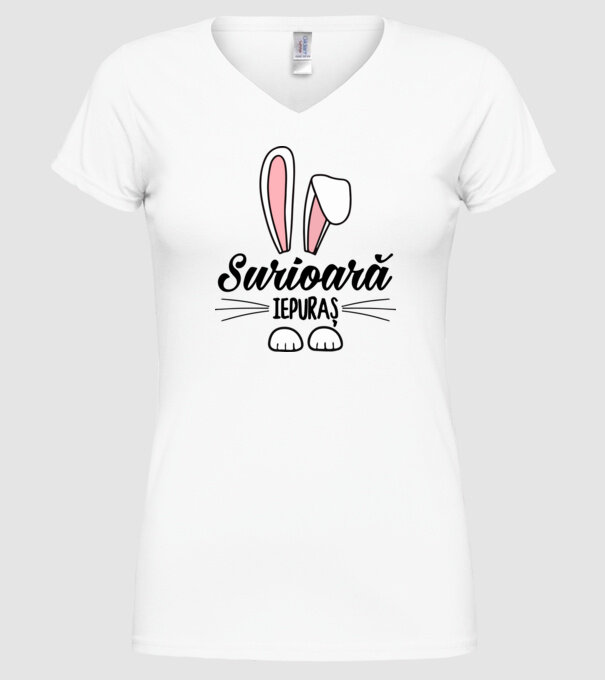 Iepuraș surioară model alb pe tricou