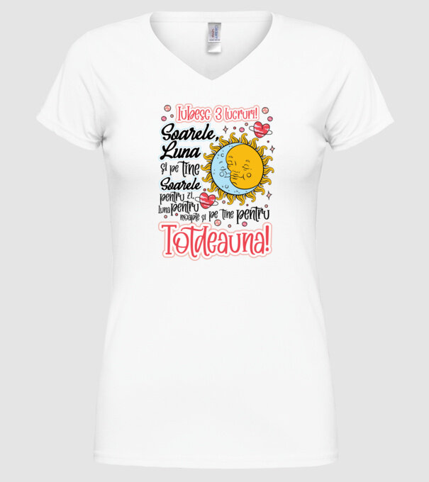 Iubesc 3 lucruri model alb pe tricou