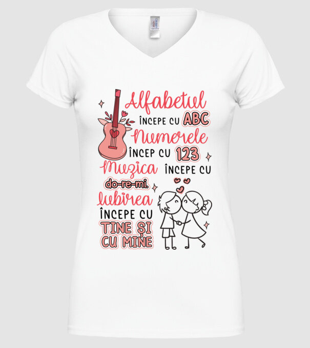 Iubirea începe cu-tine și cu mine model alb pe tricou