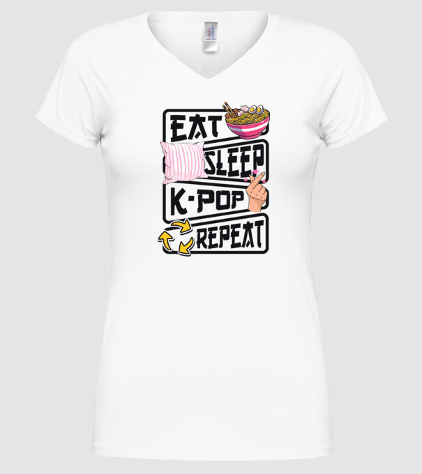 K-POP EAT SLEEP model alb pe tricou