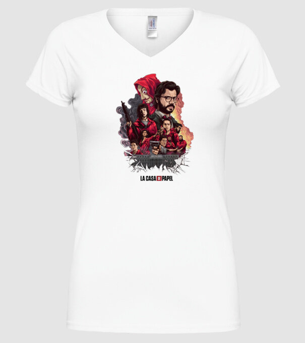la casa de papel poster theme model alb pe tricou