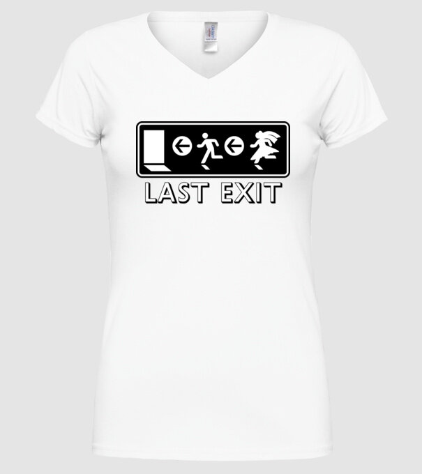 Last Exit model alb pe tricou