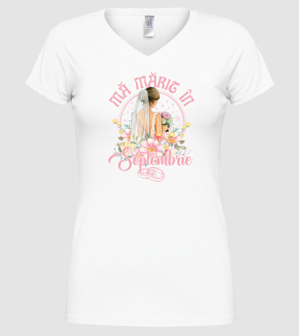 mă mărit - în septembrie model alb pe tricou