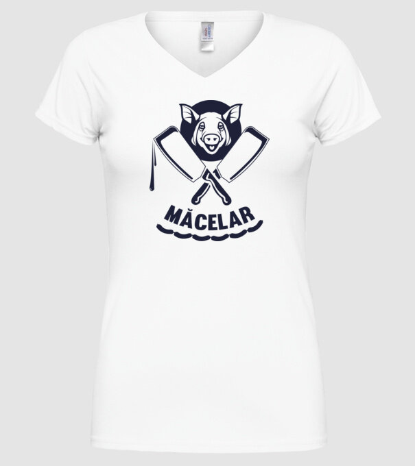 măcelar model alb pe tricou