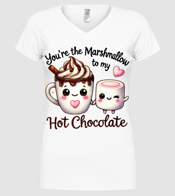 Marshmallow to my Hot Chocolate model alb pe tricou