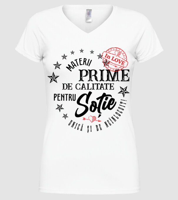 Materii prime de calitate pentru soție model alb pe tricou