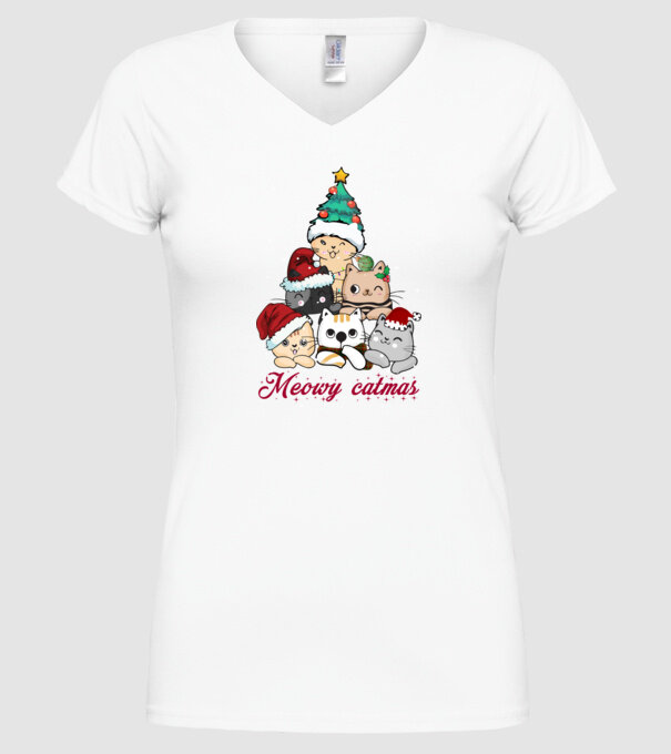 Meowy catmas model alb pe tricou