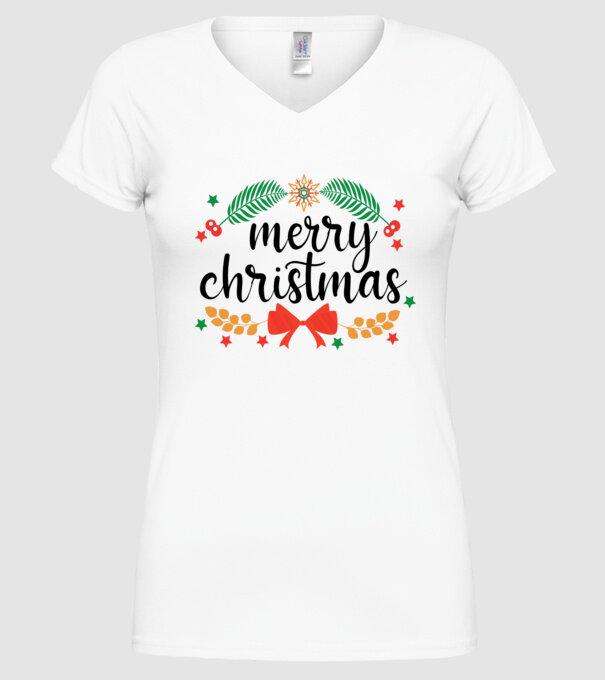 Merry christmas model alb pe tricou