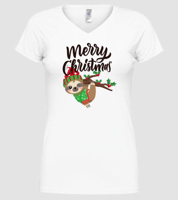Merry christmas sloth model alb pe tricou