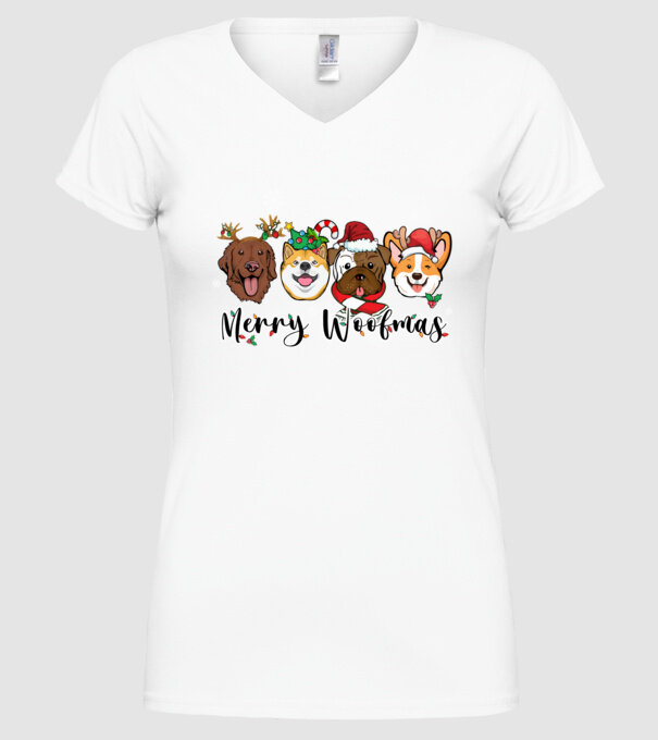 Merry woofmas 2 model alb pe tricou