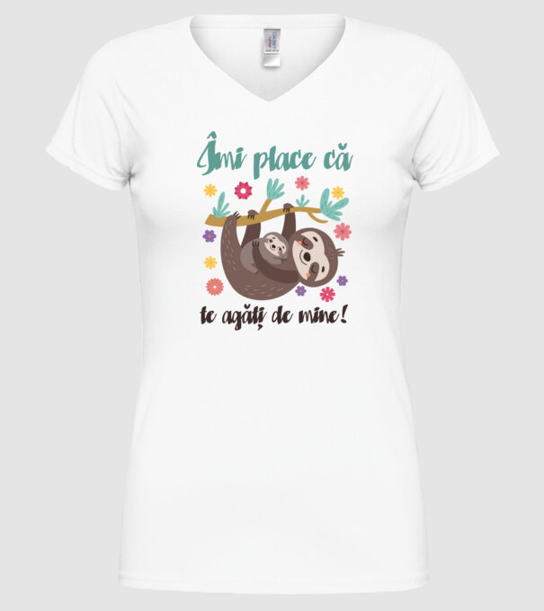 Îmi place să mă agăț de tine! Te iubesc mamă! model alb pe tricou