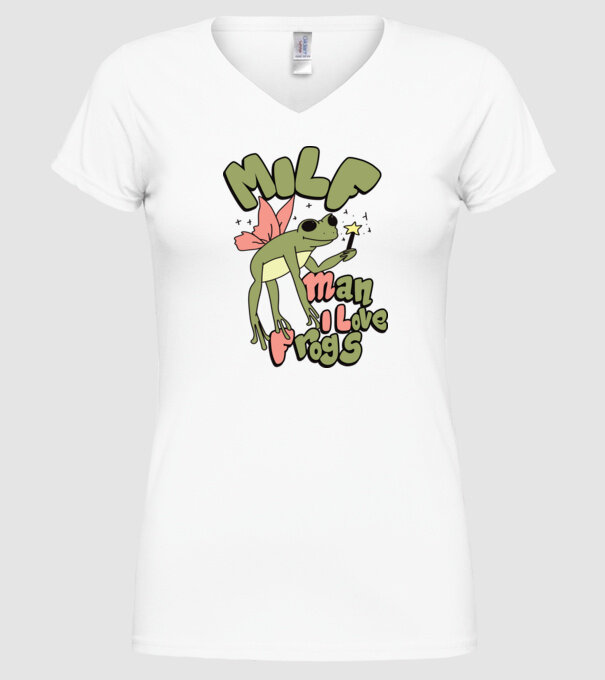 MILF man i love frogs model alb pe tricou