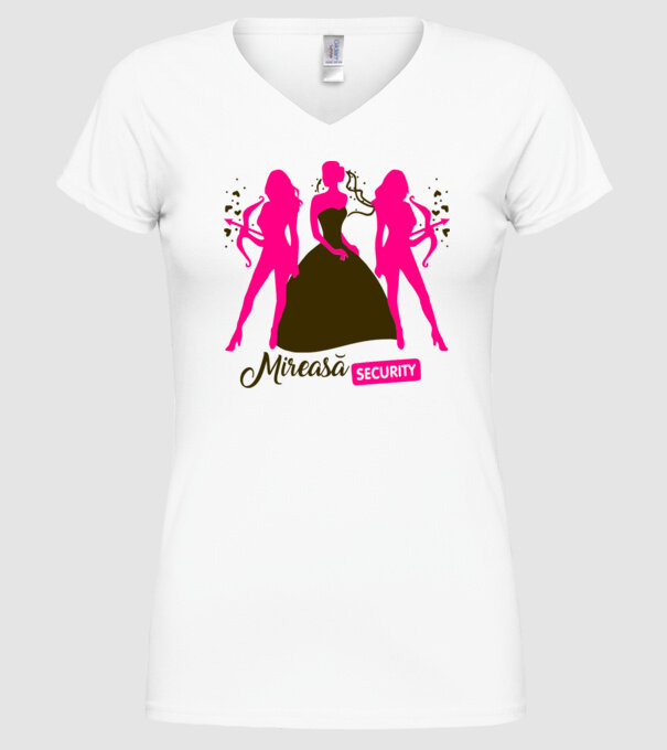 Mireasă security model alb pe tricou