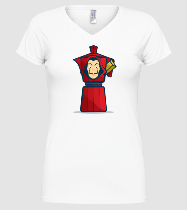 money heist coffee model alb pe tricou