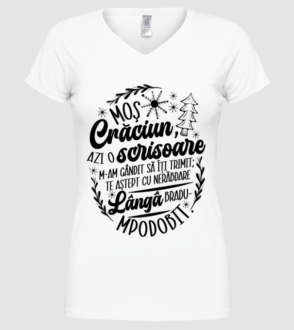 Moş Crăciun model alb pe tricou