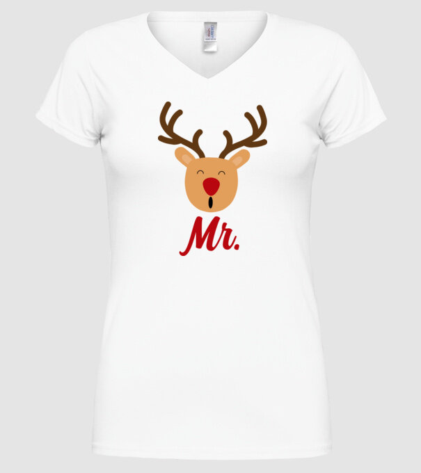 Mr. Reindeer Christmas couple model alb pe tricou