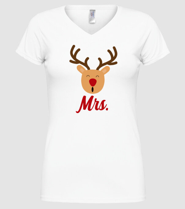 Mrs Reindeer christmas couple model alb pe tricou