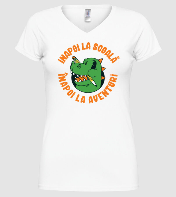 Înapoi la școală, înapoi la aventuri model alb pe tricou