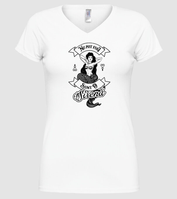 Nu pot fugi, sunt o sirenă model alb pe tricou