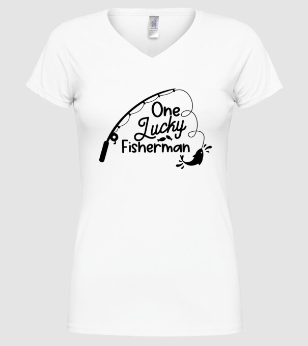 One lucky Fisherman model alb pe tricou