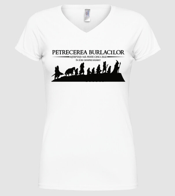 petrecerea burlacilor - așteptați-mă peste cinci zile - în zori dinspre răsărit model alb pe tricou