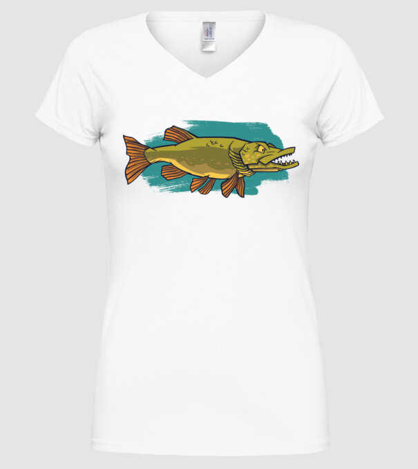 Pike model alb pe tricou