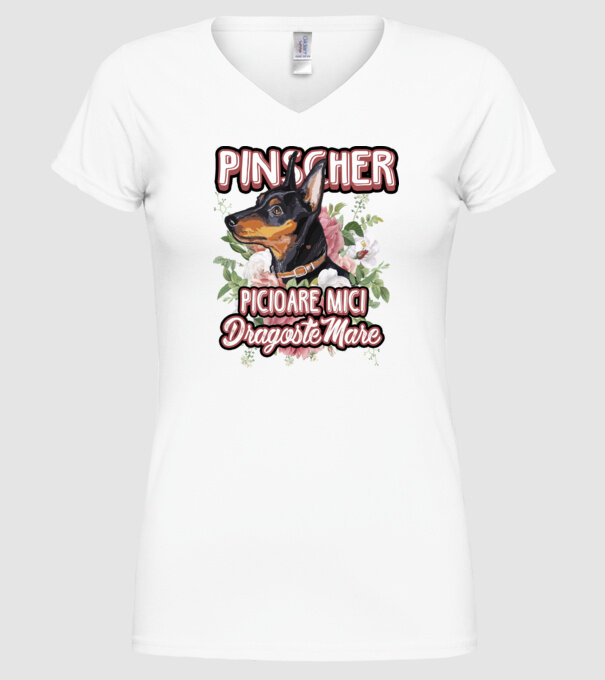 Pinscher picioare mici dragoste mare model alb pe tricou