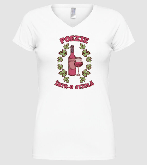 Poezie într-o sticlă model alb pe tricou