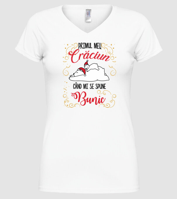 Primul meu Crăciun când mi se spune bunic! model alb pe tricou