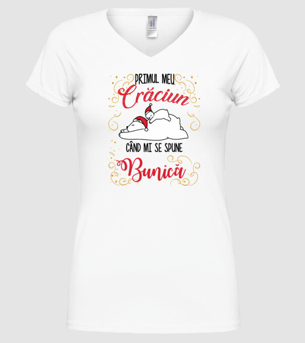 Primul meu Crăciun când mi se spune bunică! model alb pe tricou