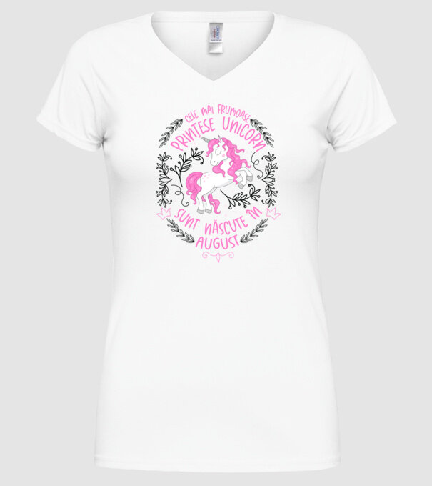 Cele mai frumoase prințese unicorn sunt născute în August model alb pe tricou