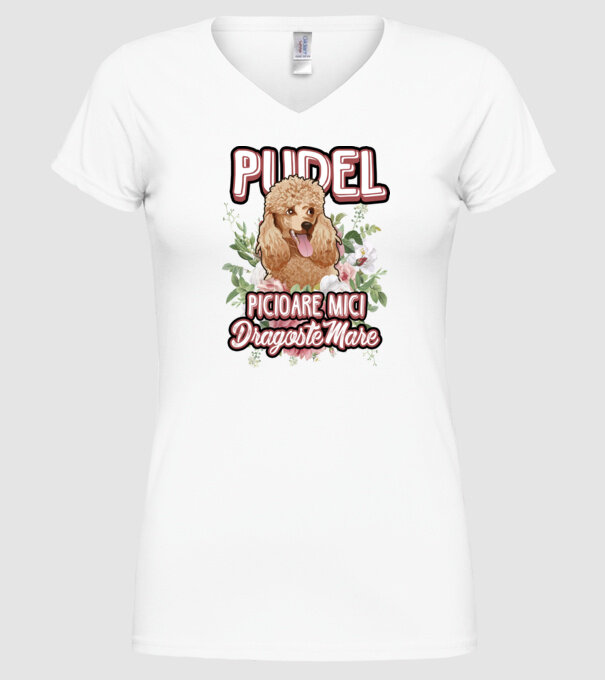 Pudel picioare mici dragoste mare model alb pe tricou