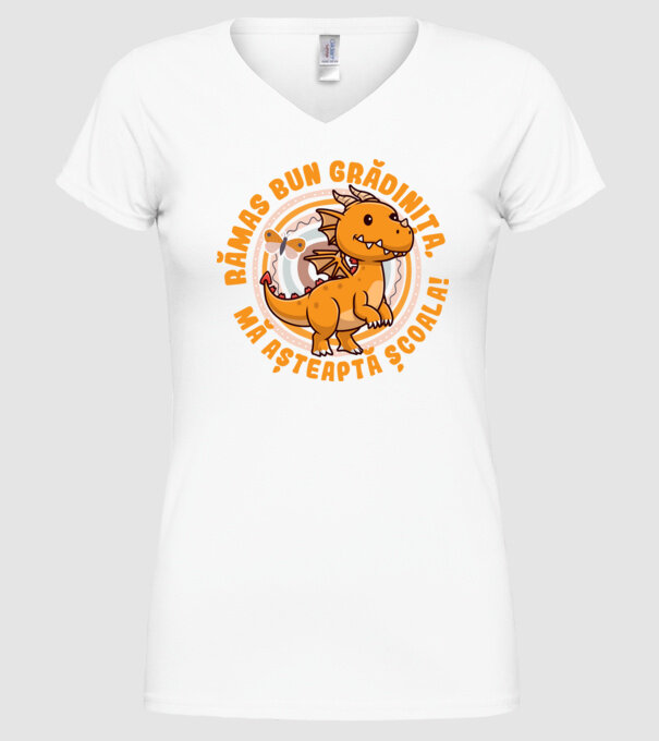 Rămas bun grădiniță, mă așteaptă școala! model alb pe tricou