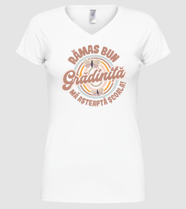 Rămas bun grădiniță, mă așteaptă școala! model alb pe tricou