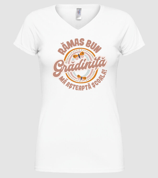 Rămas bun grădiniță, mă așteaptă școala! model alb pe tricou